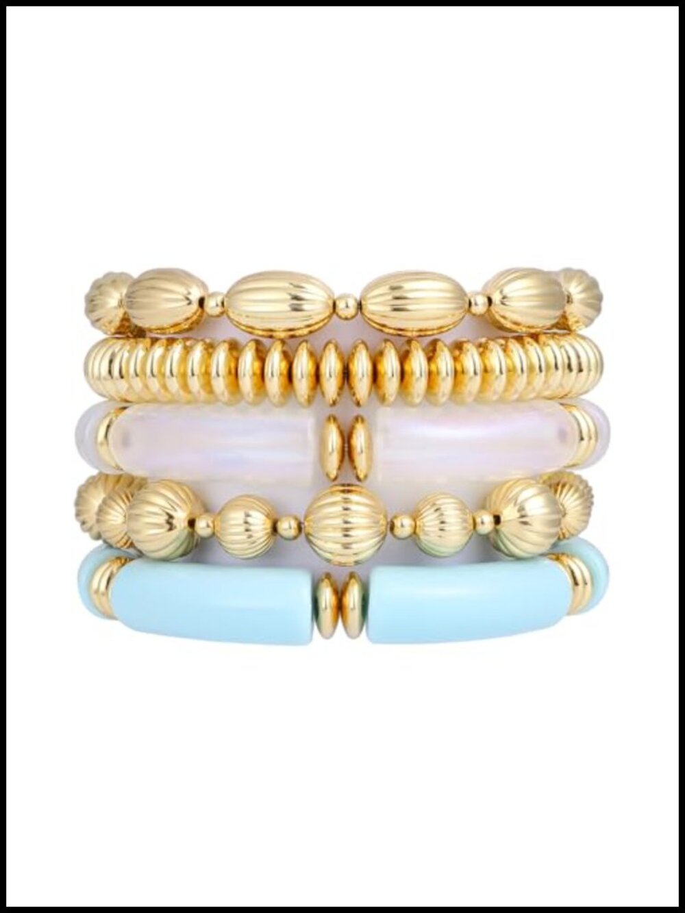 Chunky Stackable Resin & Gold Bead Stretch Bracelets for Women - Beach Surfer